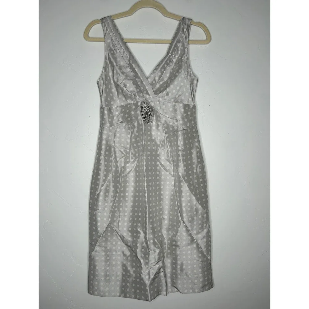 NWT J Crew Silver Gray Polka Dot Cocktail Dress Silk Size 4 Knee Length Holiday
